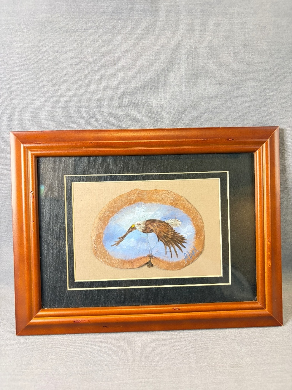 Leaf Painting Bald Eagle Matted Framed Artist Signed Flying Soaring